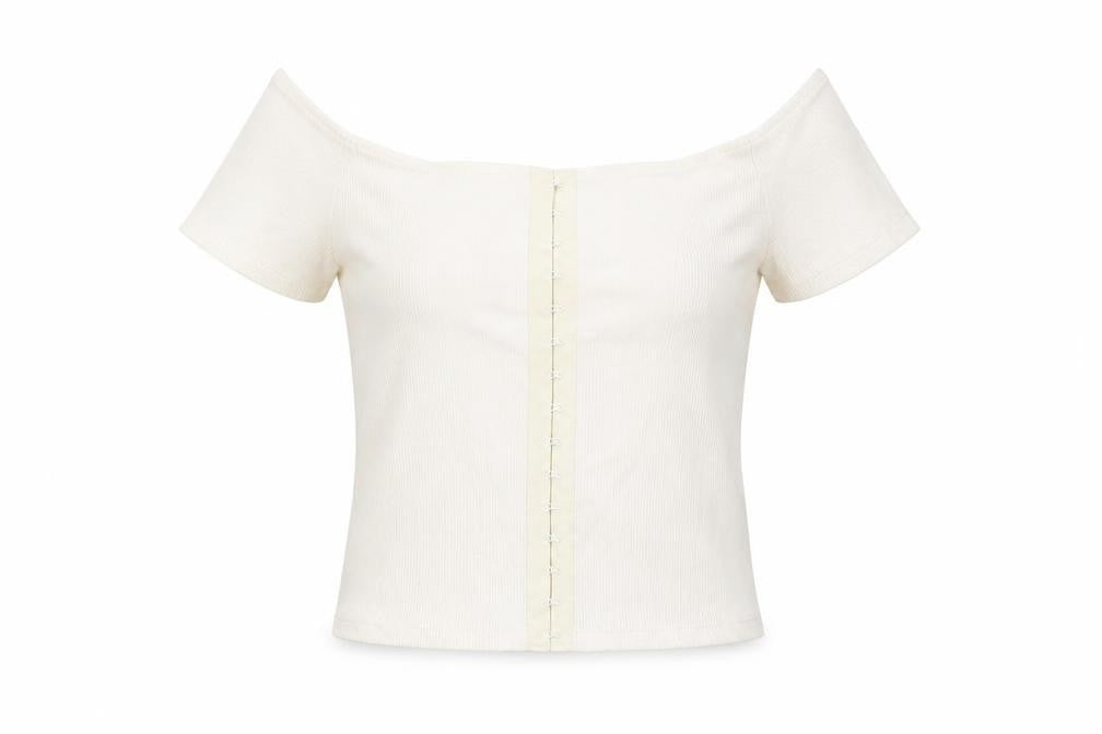 Topshop Womens White Polyester Cropped T-Shirt Size 10 Off the Shoulder