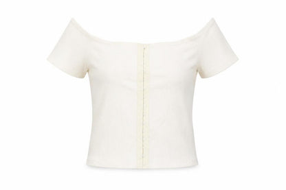 Topshop Womens White Polyester Cropped T-Shirt Size 10 Off the Shoulder