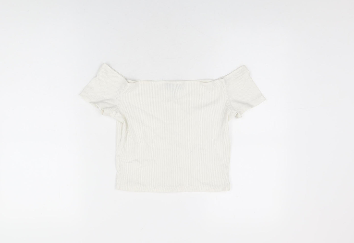 Topshop Womens White Polyester Cropped T-Shirt Size 10 Off the Shoulder