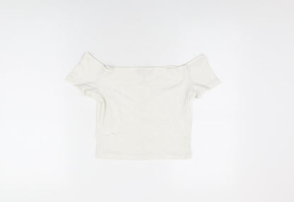 Topshop Womens White Polyester Cropped T-Shirt Size 10 Off the Shoulder