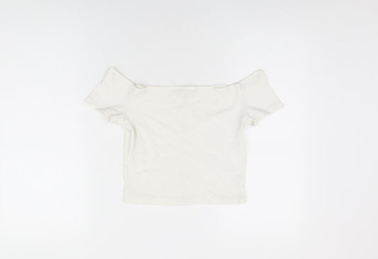 Topshop Womens White Polyester Cropped T-Shirt Size 10 Off the Shoulder