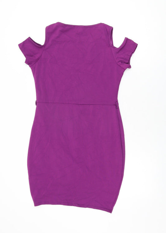 Rare Womens Purple Cotton Bodycon Size 12 Round Neck Pullover