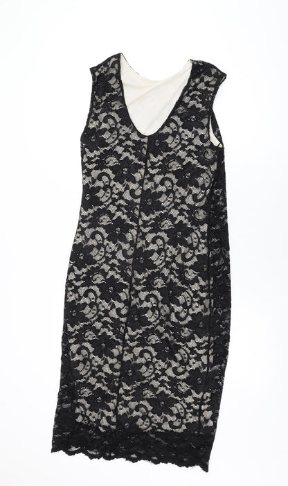 New Look Womens Black Floral Nylon Bodycon Size 16 Round Neck Pullover