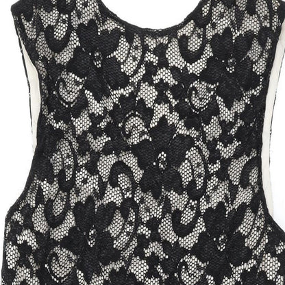 New Look Womens Black Floral Nylon Bodycon Size 16 Round Neck Pullover
