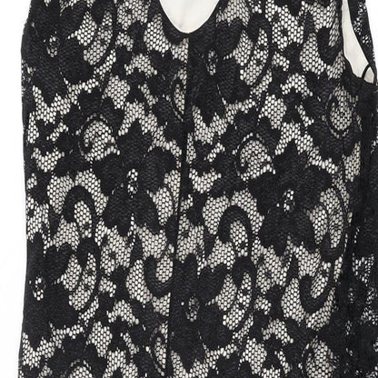 New Look Womens Black Floral Nylon Bodycon Size 16 Round Neck Pullover