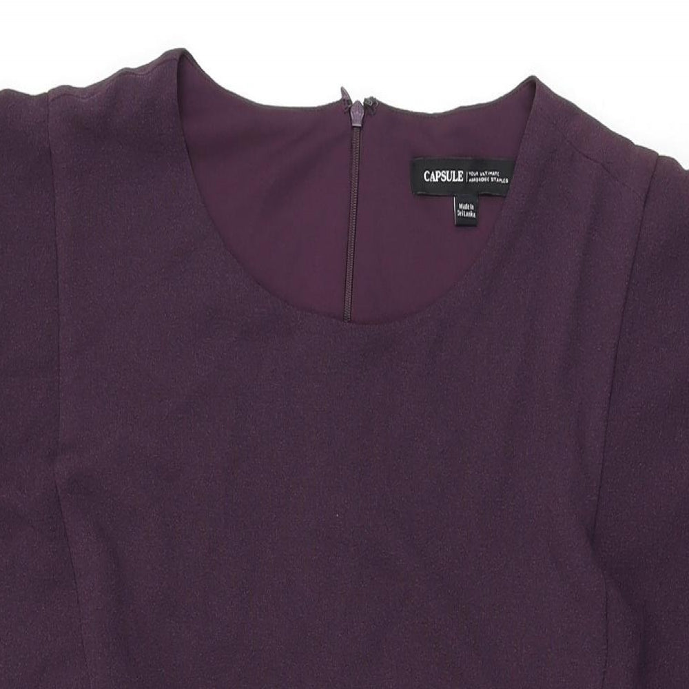 Capsule Womens Purple Polyester Shift Size 18 Round Neck Zip