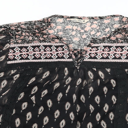 M&Co Womens Black Geometric Polyester Basic Blouse Size 10 Round Neck