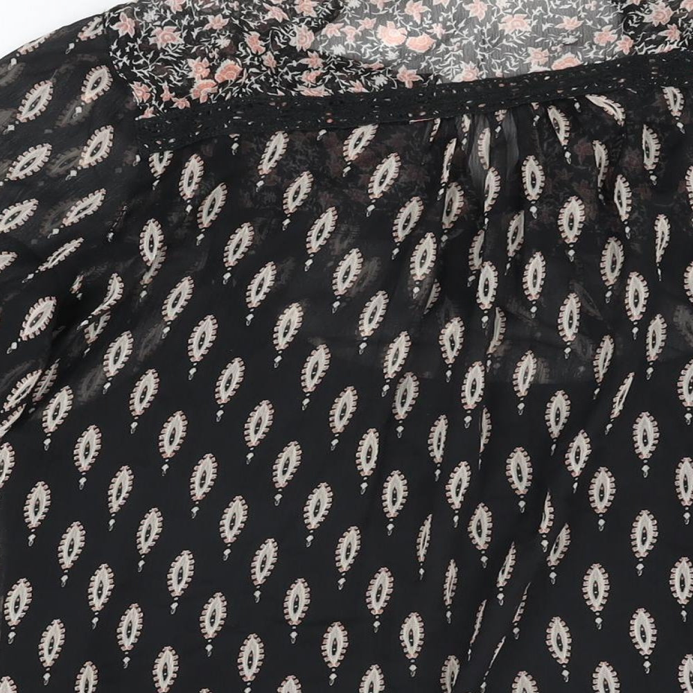 M&Co Womens Black Geometric Polyester Basic Blouse Size 10 Round Neck