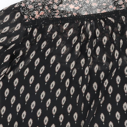 M&Co Womens Black Geometric Polyester Basic Blouse Size 10 Round Neck