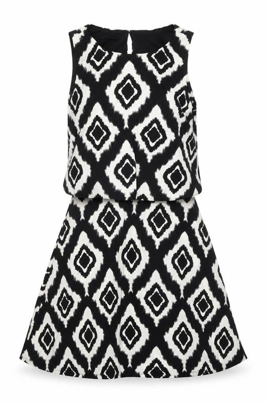 M&Co Womens White Geometric Polyester A-Line Size 10 Round Neck Button