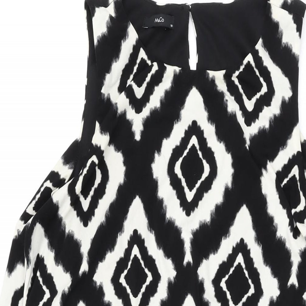 M&Co Womens White Geometric Polyester A-Line Size 10 Round Neck Button