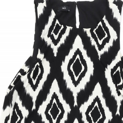 M&Co Womens White Geometric Polyester A-Line Size 10 Round Neck Button