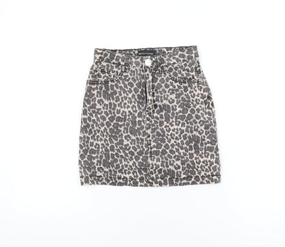 PRETTYLITTLETHING Womens Beige Animal Print Cotton Mini Skirt Size 6 Zip