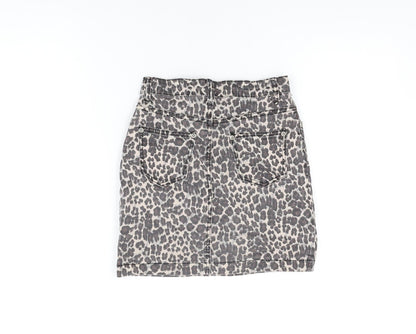 PRETTYLITTLETHING Womens Beige Animal Print Cotton Mini Skirt Size 6 Zip