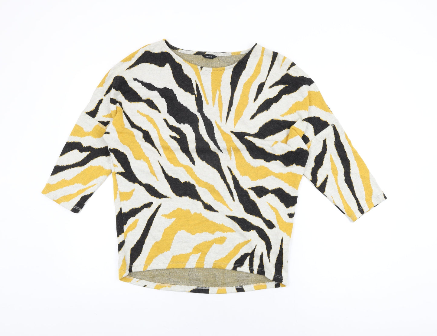 M&Co Womens Beige Geometric Polyester Basic T-Shirt Size 8 Round Neck