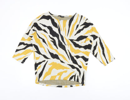 M&Co Womens Beige Geometric Polyester Basic T-Shirt Size 8 Round Neck