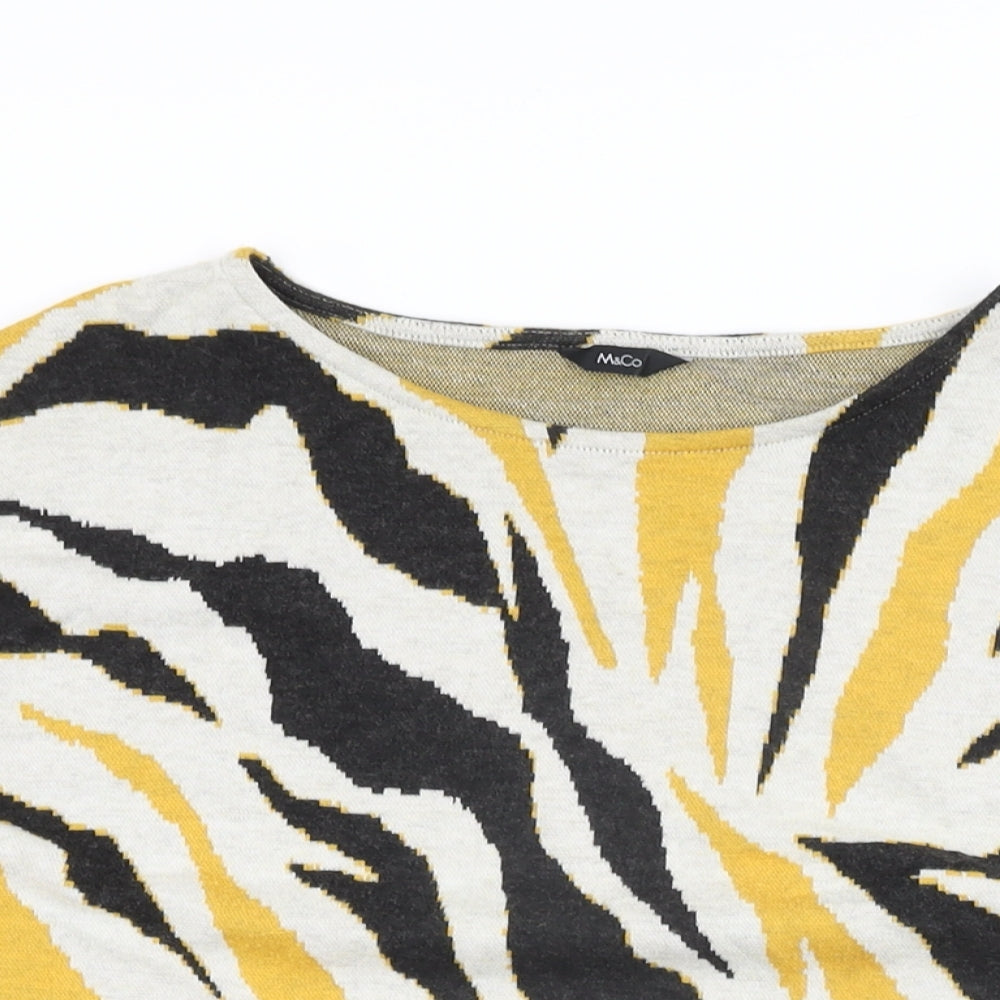 M&Co Womens Beige Geometric Polyester Basic T-Shirt Size 8 Round Neck