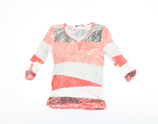 Betty Barclay Womens Multicoloured Geometric Viscose Basic T-Shirt Size 8 V-Neck