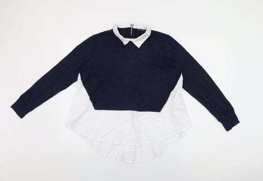 French Connection Womens Blue Viscose Basic T-Shirt Size S Collared