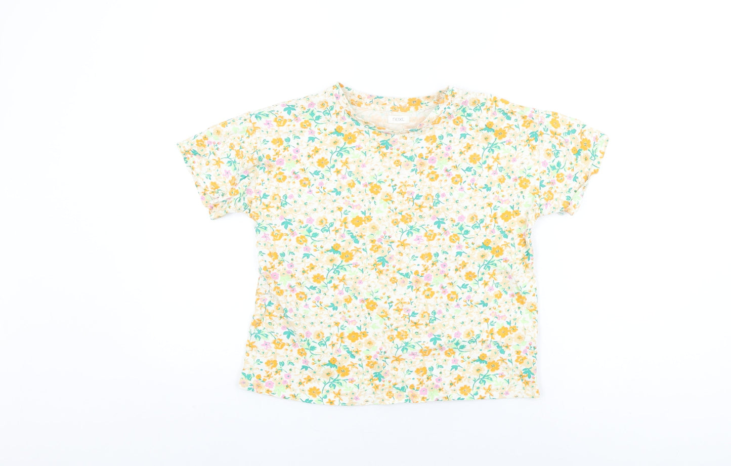 NEXT Girls White Floral Cotton Basic T-Shirt Size 9 Years Round Neck Pullover