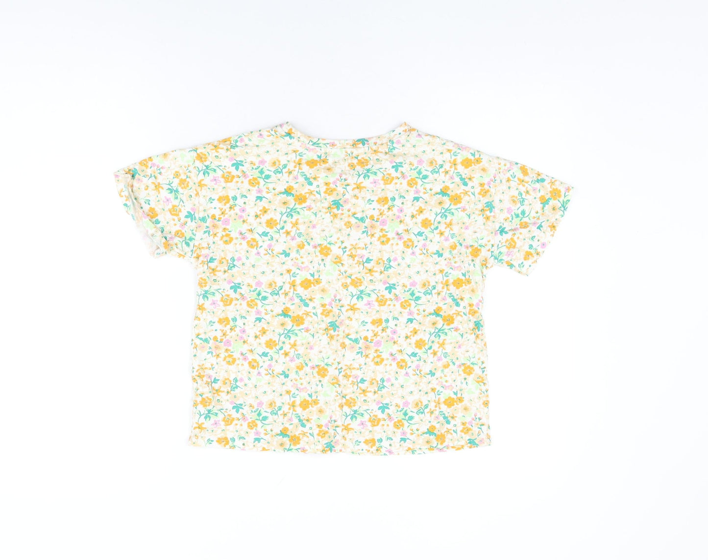 NEXT Girls White Floral Cotton Basic T-Shirt Size 9 Years Round Neck Pullover