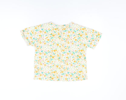 NEXT Girls White Floral Cotton Basic T-Shirt Size 9 Years Round Neck Pullover