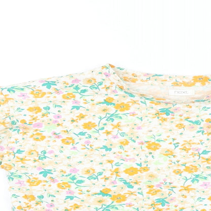 NEXT Girls White Floral Cotton Basic T-Shirt Size 9 Years Round Neck Pullover