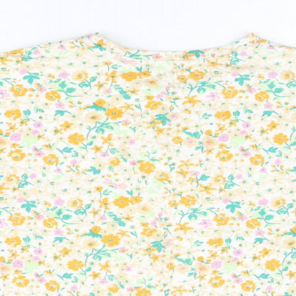 NEXT Girls White Floral Cotton Basic T-Shirt Size 9 Years Round Neck Pullover