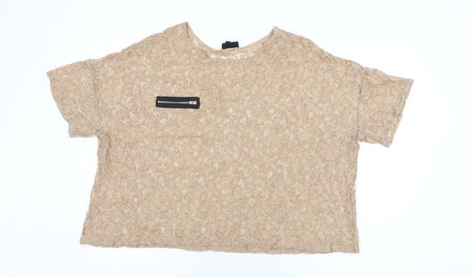Womens UK Size 16 Topshop Beige Basic T-Shirt