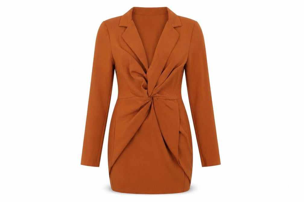 PRETTYLITTLETHING Womens Brown Polyester Bodycon Size 10 Collared Zip
