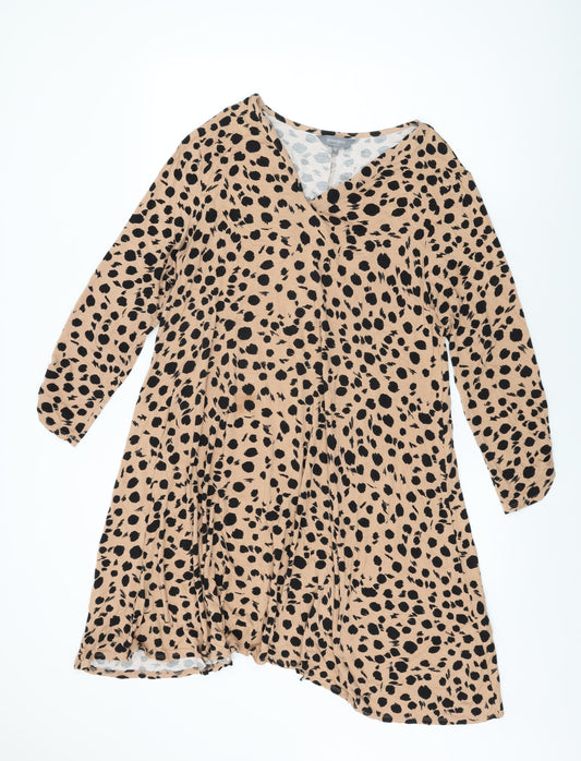 Principles Womens Beige Geometric Viscose Shift Size 16 V-Neck Pullover