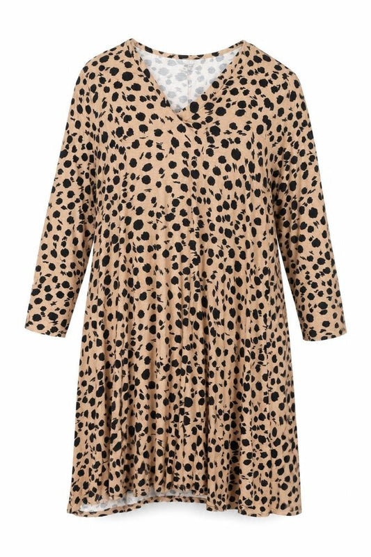 Front view of Principles women’s beige geometric viscose shift, size UK 16, v-neck pullover