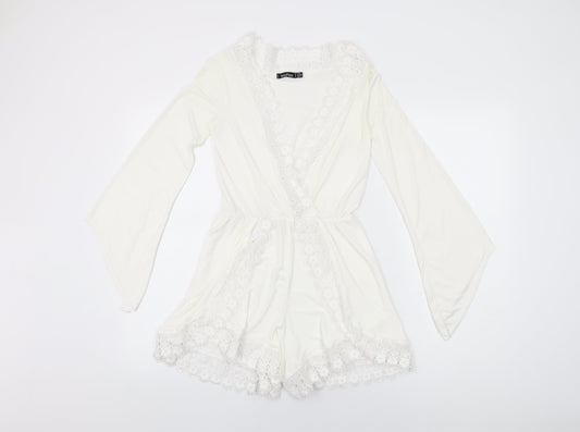 Boohoo Womens White Polyester Playsuit One-Piece Size 6 L3 in Pullover
