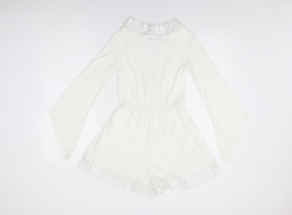 Boohoo Womens White Polyester Playsuit One-Piece Size 6 L3 in Pullover