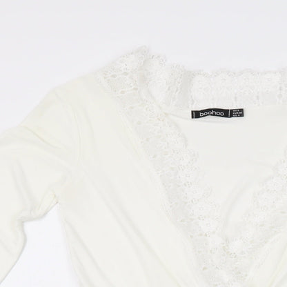 Boohoo Womens White Polyester Playsuit One-Piece Size 6 L3 in Pullover