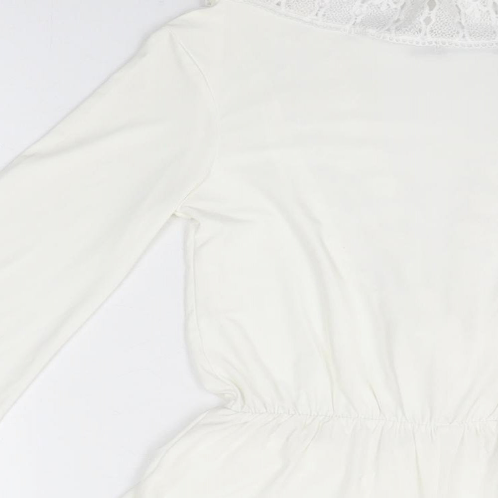 Boohoo Womens White Polyester Playsuit One-Piece Size 6 L3 in Pullover