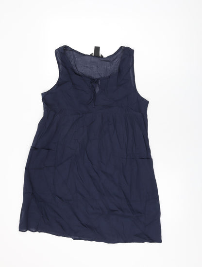 H&M Womens Blue Cotton Shift Size S Round Neck Tie