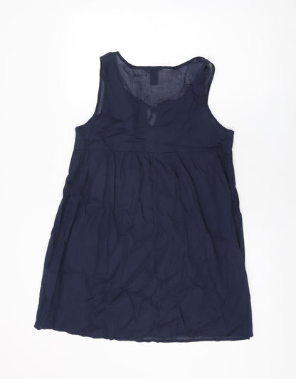 H&M Womens Blue Cotton Shift Size S Round Neck Tie
