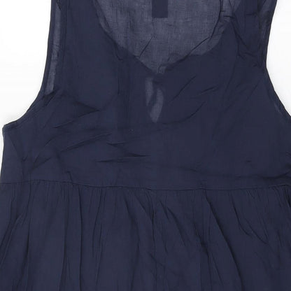 H&M Womens Blue Cotton Shift Size S Round Neck Tie