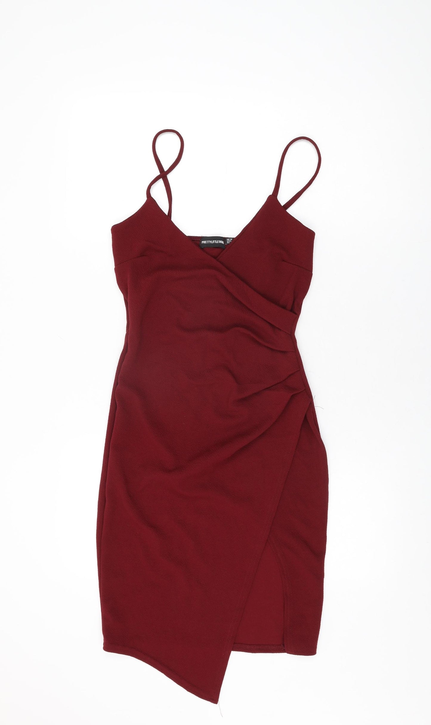 PRETTYLITTLETHING Womens Red Polyester Bodycon Size 10 V-Neck Pullover