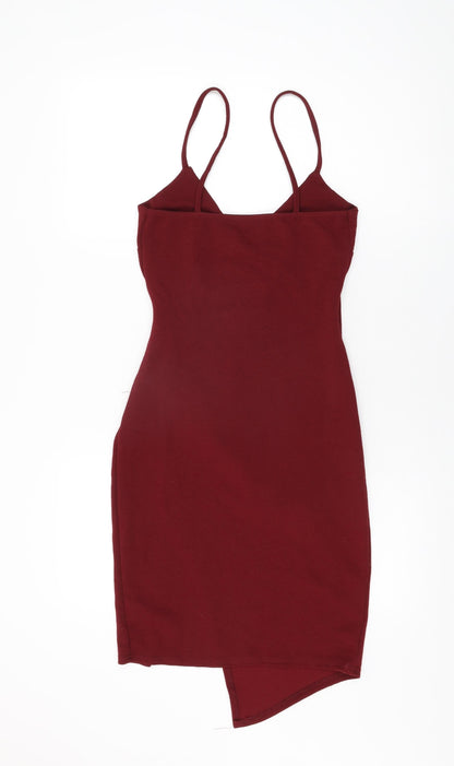 PRETTYLITTLETHING Womens Red Polyester Bodycon Size 10 V-Neck Pullover