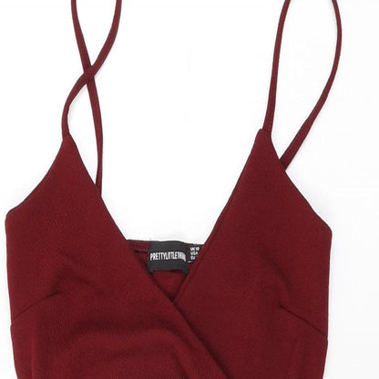 PRETTYLITTLETHING Womens Red Polyester Bodycon Size 10 V-Neck Pullover