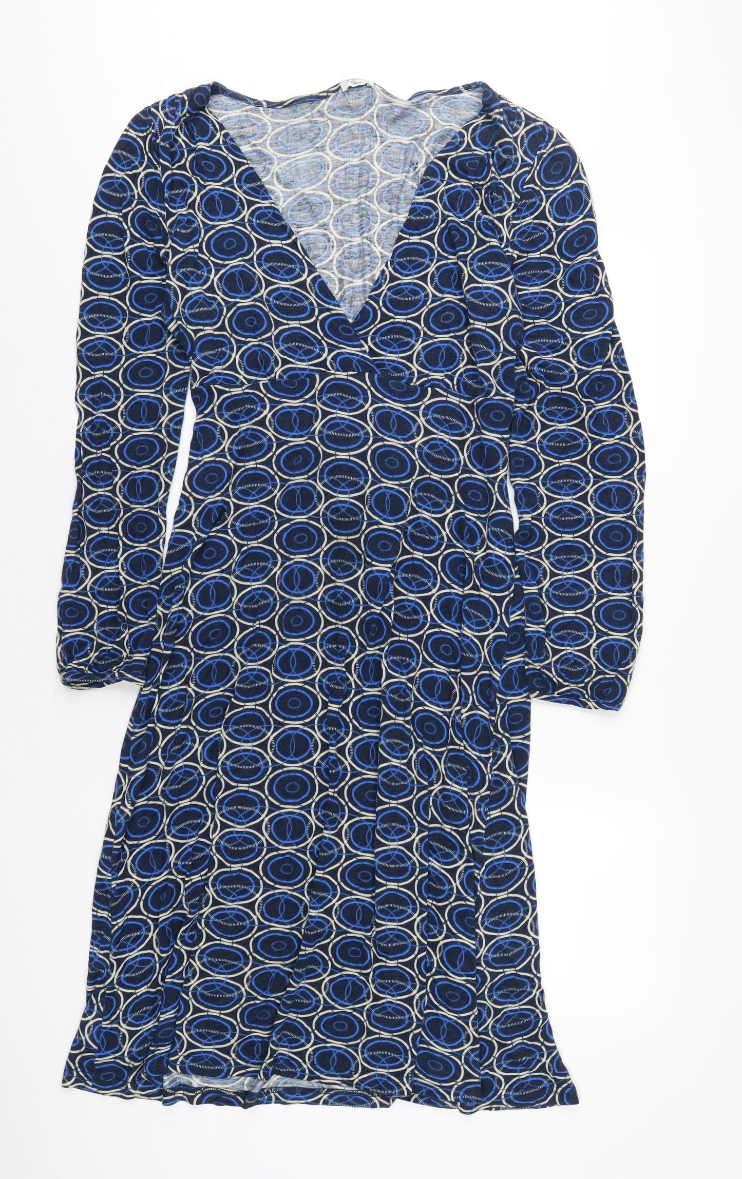 b.young Womens Blue Geometric Viscose A-Line Size L V-Neck Pullover