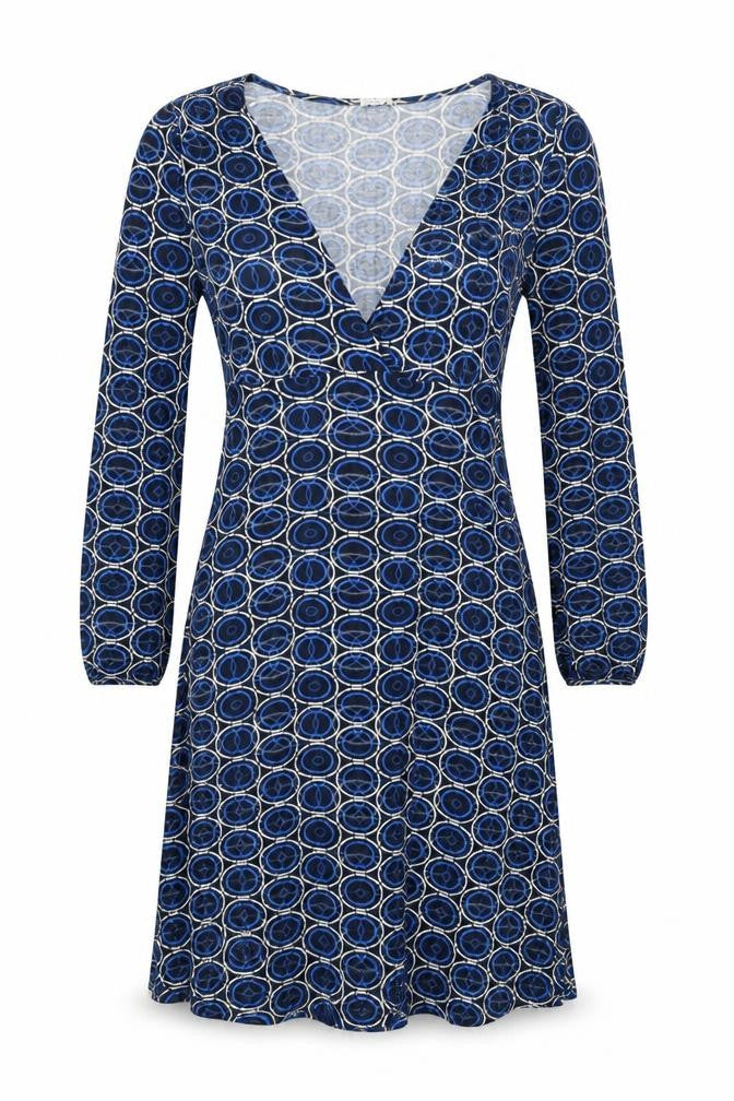 b.young Womens Blue Geometric Viscose A-Line Size L V-Neck Pullover