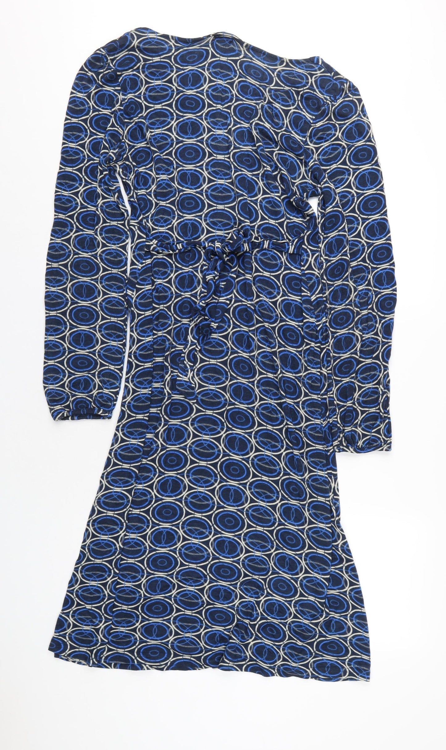 b.young Womens Blue Geometric Viscose A-Line Size L V-Neck Pullover