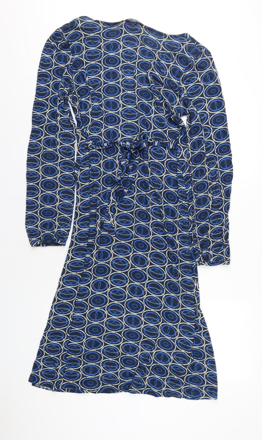 b.young Womens Blue Geometric Viscose A-Line Size L V-Neck Pullover