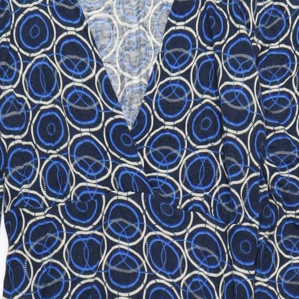 b.young Womens Blue Geometric Viscose A-Line Size L V-Neck Pullover