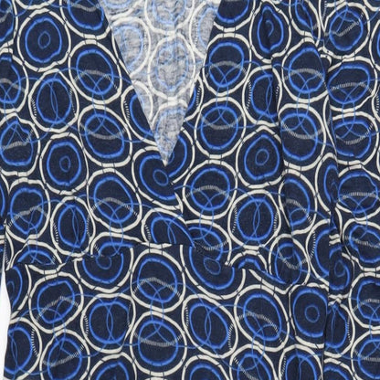 b.young Womens Blue Geometric Viscose A-Line Size L V-Neck Pullover