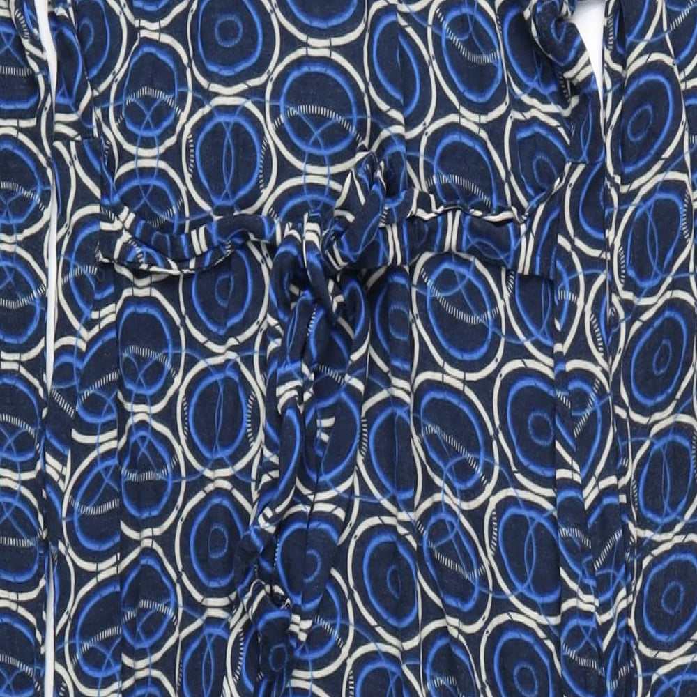 b.young Womens Blue Geometric Viscose A-Line Size L V-Neck Pullover