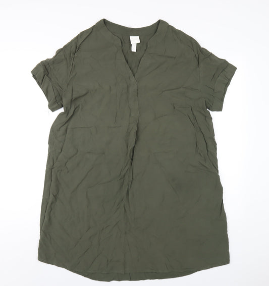 H&M Womens Green Viscose A-Line Size M V-Neck Pullover